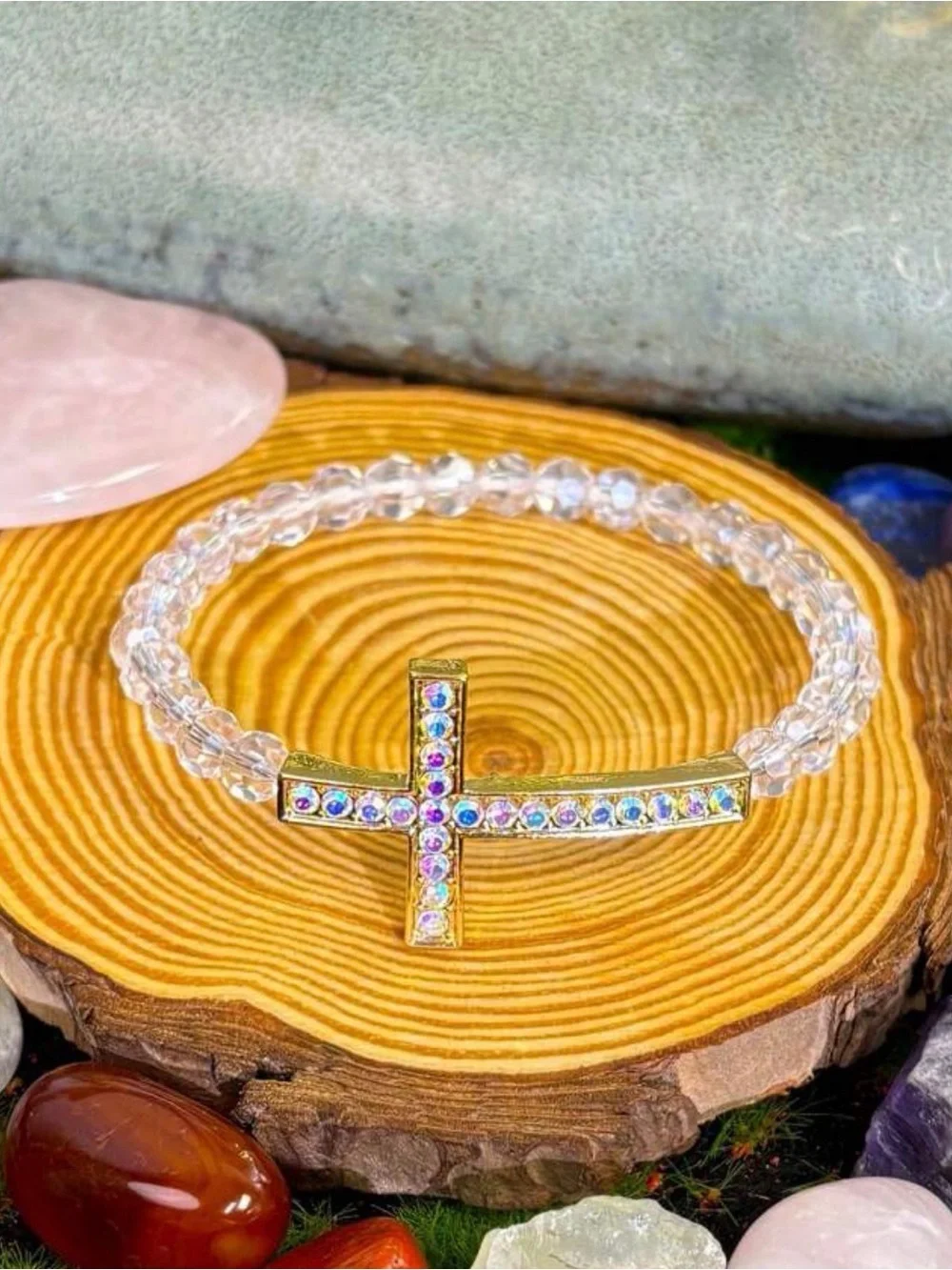 Rhinestone Cross Beaded Bracelet